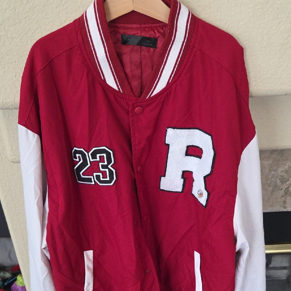 SHEIN Red and White Varsity Jacket